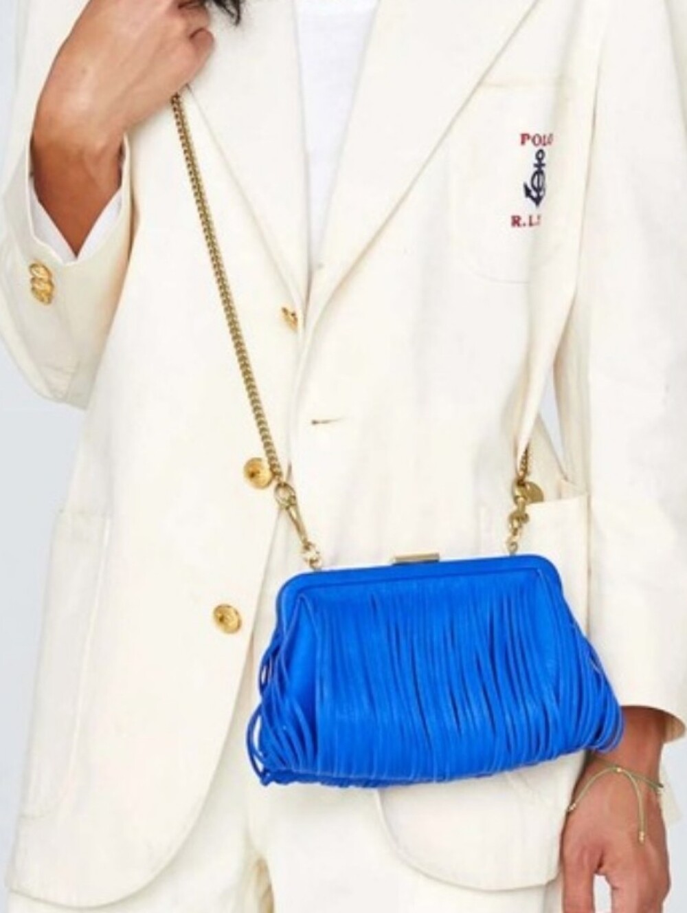 Clare V Fran Fran Luxe Leather Clutch In Electric Blue